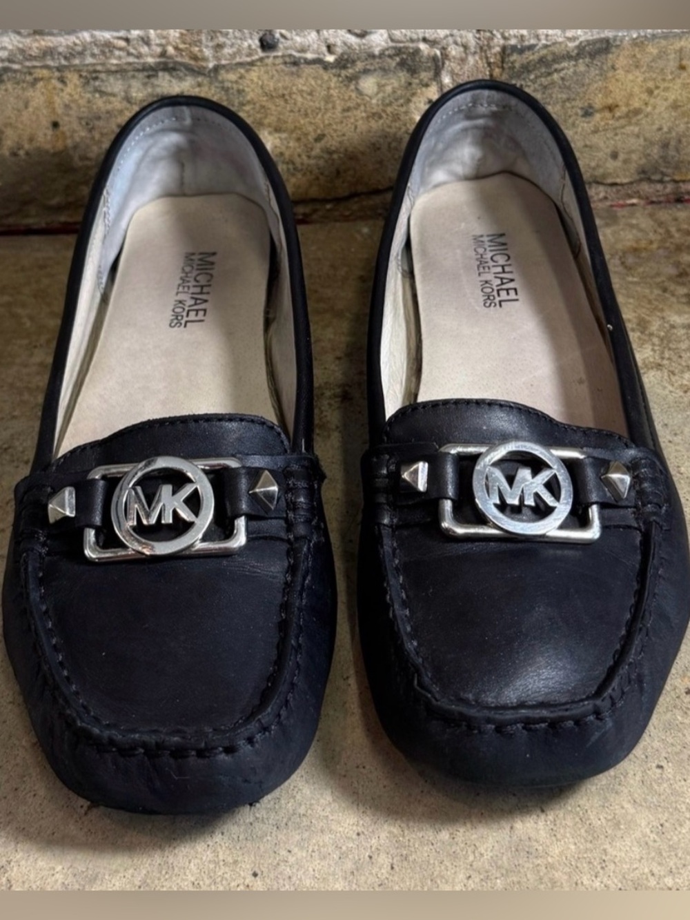 Michael Kors Black Leather MK Logo Slip-On Loafers